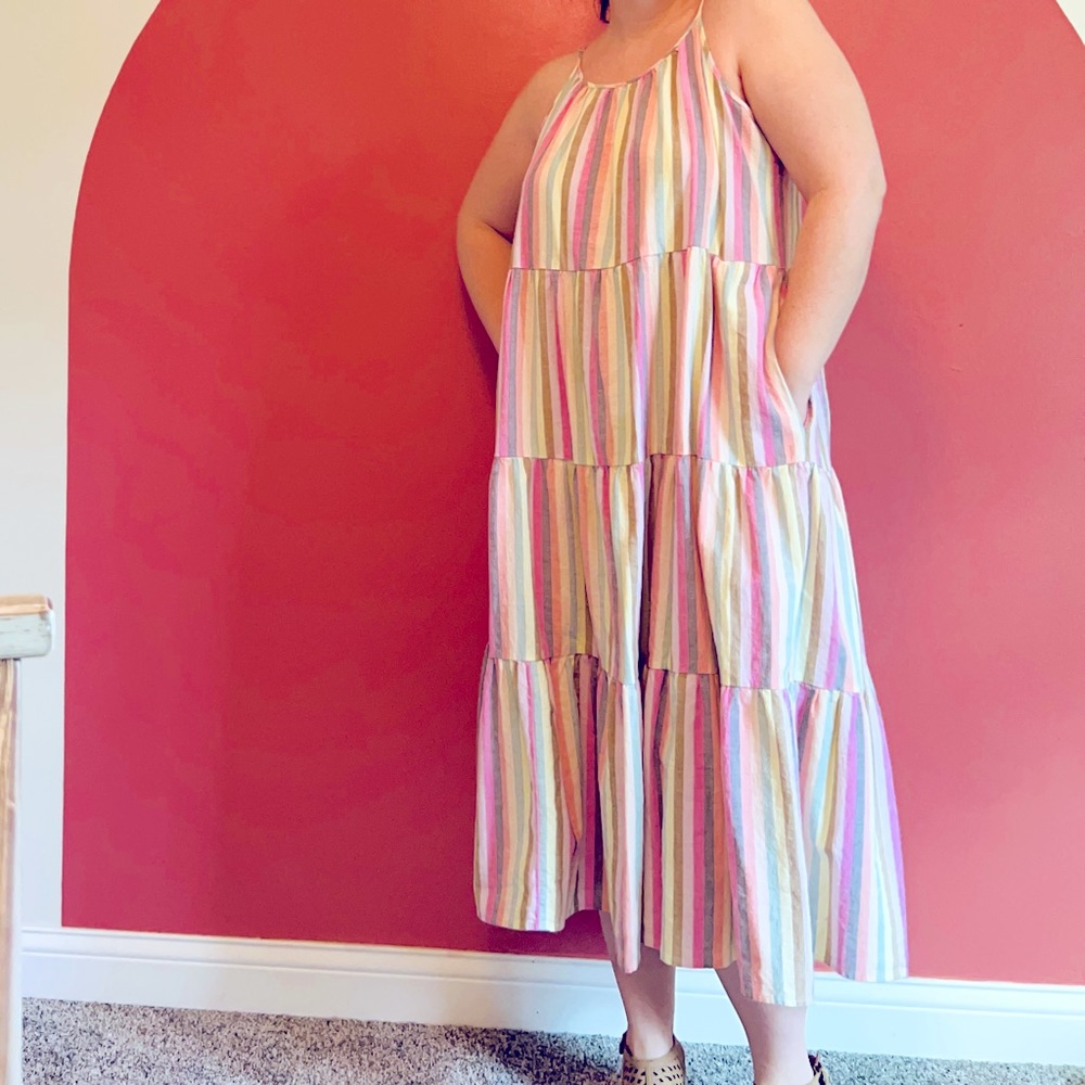 Pastel striped tiered dress